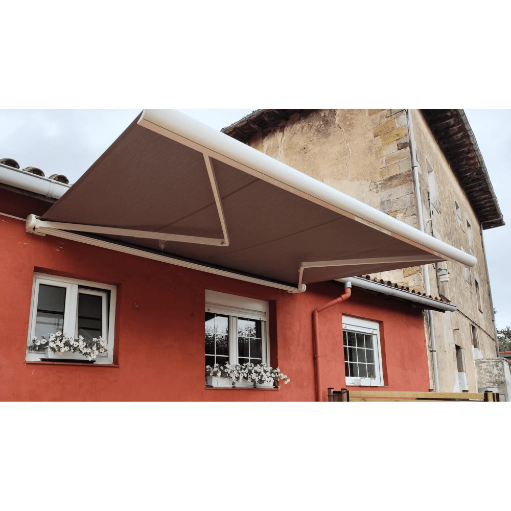 Toldo cofre samoa de 6 m x 3,5 m con motor, mando a distancia y sistema de emergencia (ses130 - topo)