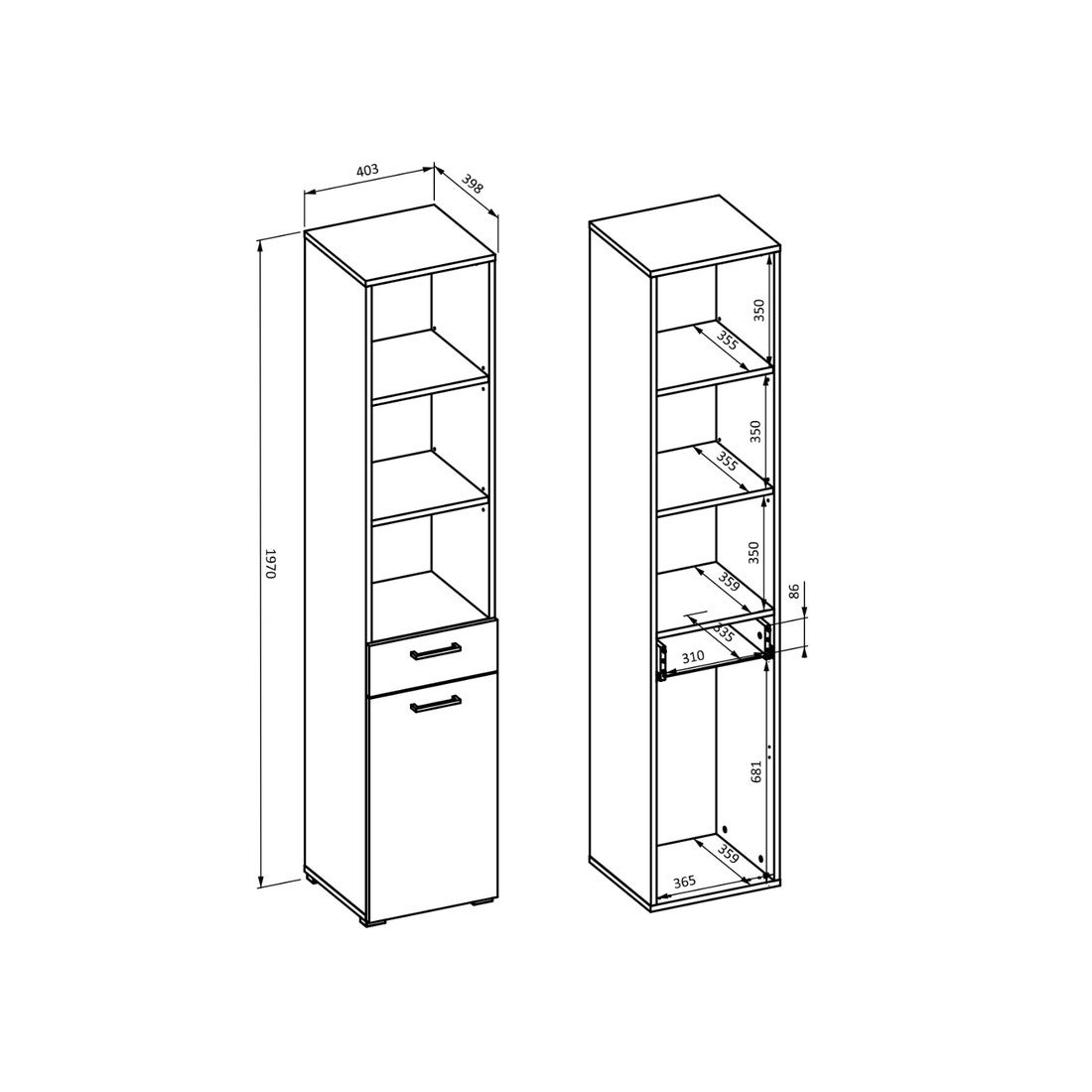 Conjunto de muebles de almacenamiento para lavadora colección WASHING – Mueble bajo y mueble alto – Topo y roble - 8