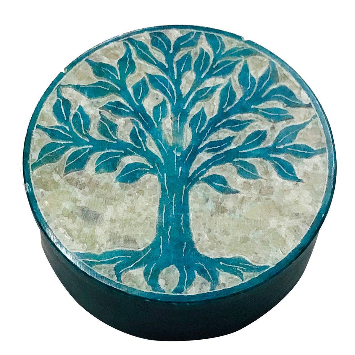 Signes grimalt by sigris - caja redonda árbol vida regalo | complementos natura azul - 0x5x25 cm