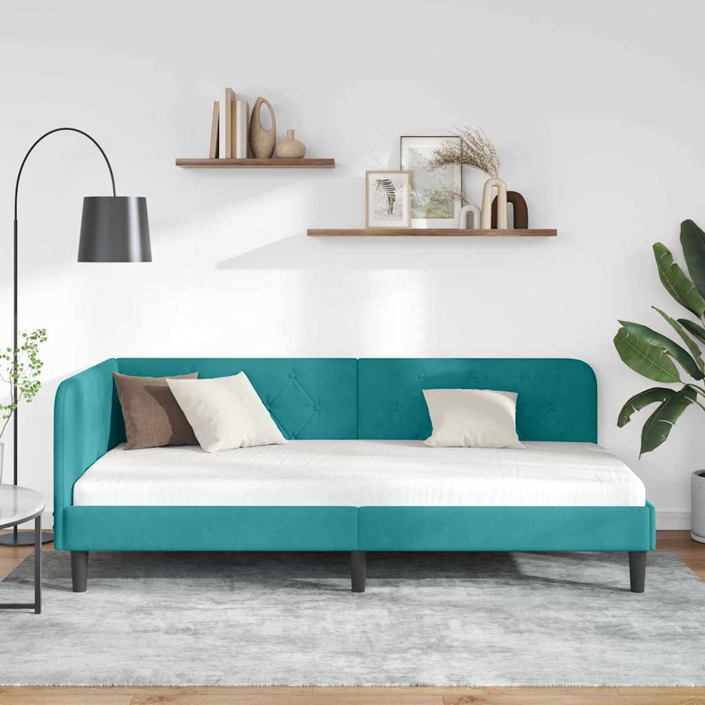 Cadre de lit d'angle turquoise, 90 x 190 cm, velours - 4