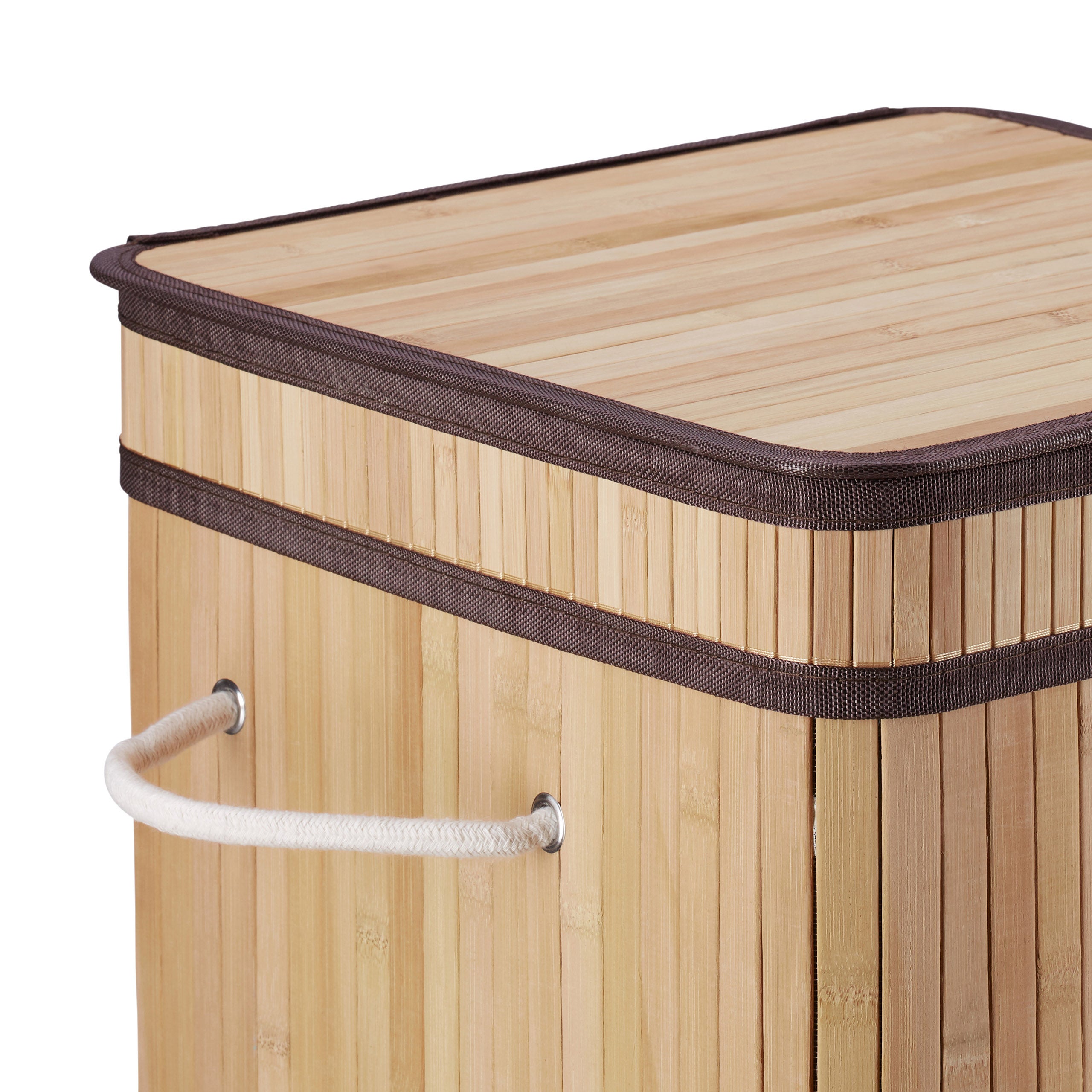 Corbeille à linge pliable, Bambou, avec anse, 70 litres, couvercle, HxlxP 63 x 36 x 36 cm, nature, Relaxdays - 6