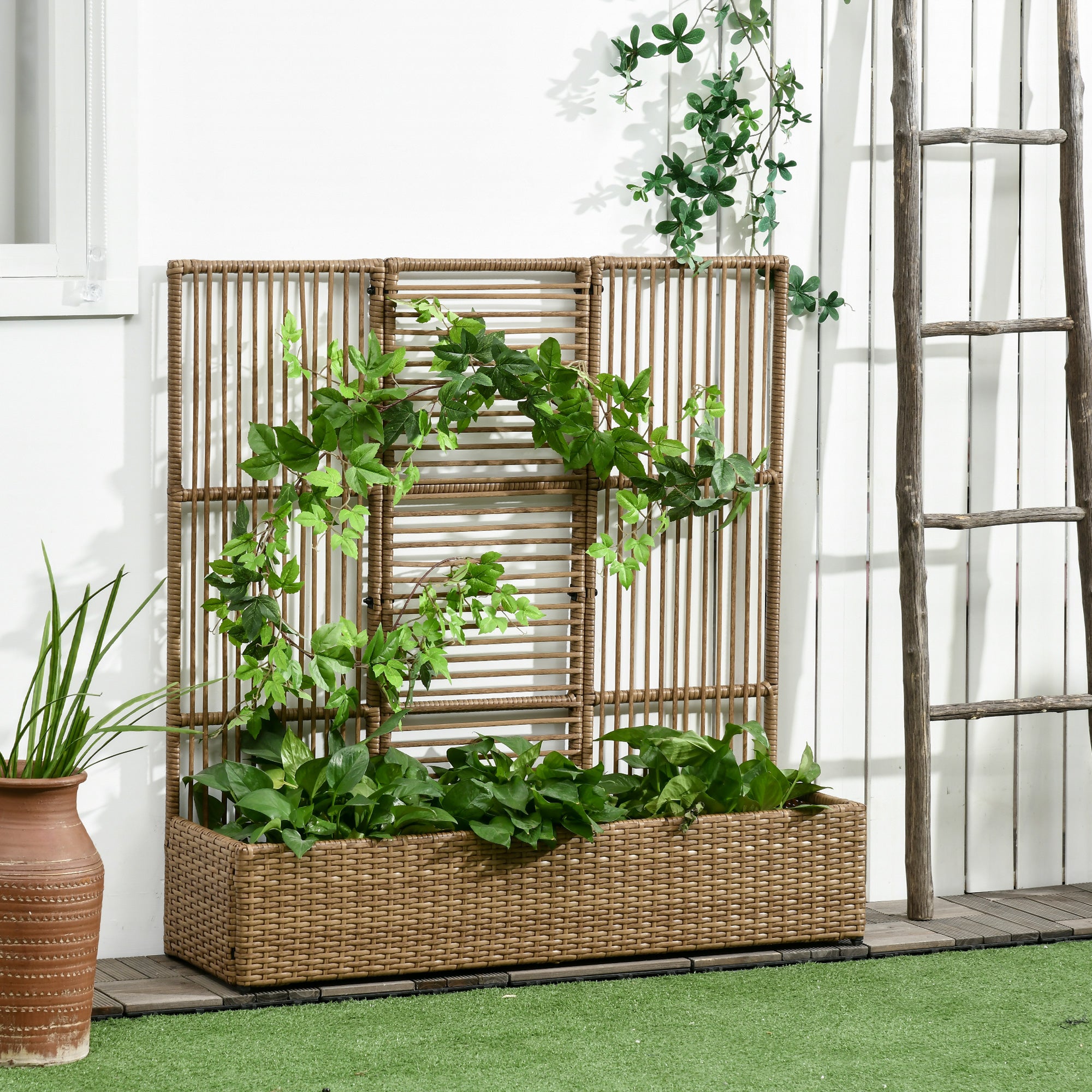 Jardinière Surélevée avec Treillis Métallique Bac à Plantes Élevé en Bois avec Pieds pour Plante Grimpante Vigne Fleur Herbe Légume Fruit F306R - Gamm vert