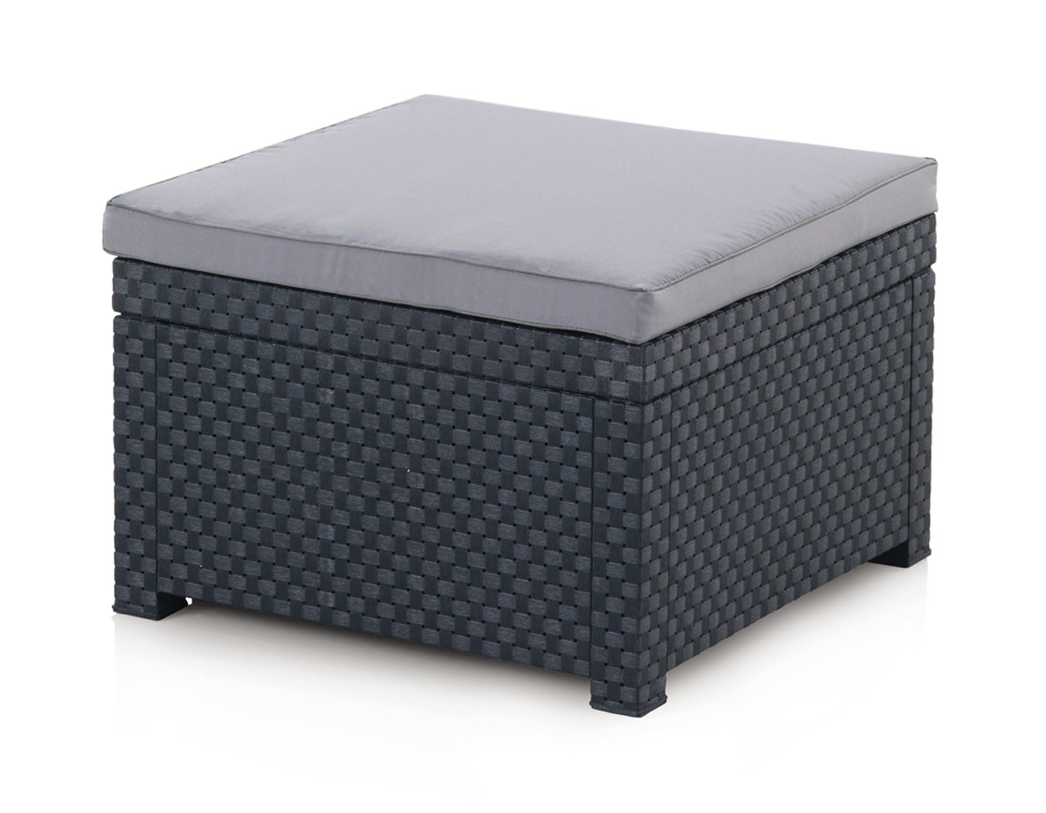 Salon de Jardin de 4 places en résine tressée anthracite (2 fauteuils + 2 poufs + table basse) - 4