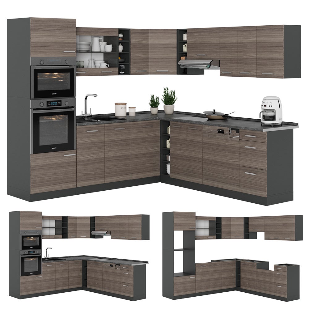 Vicco Cuisine en angle R-Line, Gris noble/Anthracite, 247 x 237 cm, PT Chêne - 7