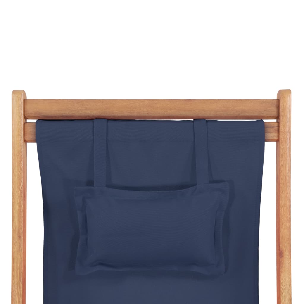 vidaXL Silla de playa plegable de tela y estructura de madera azul - 6