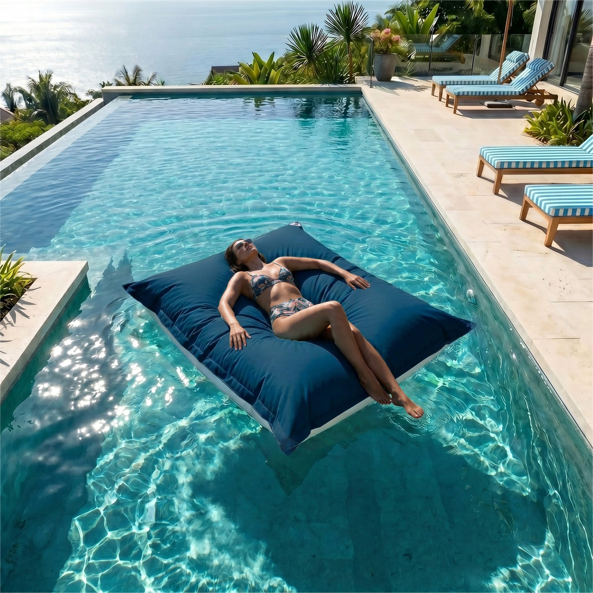 Housse pour Pouf Géant XXL 180x140cm Flottant pour Piscine - Bleu pétrole - 3