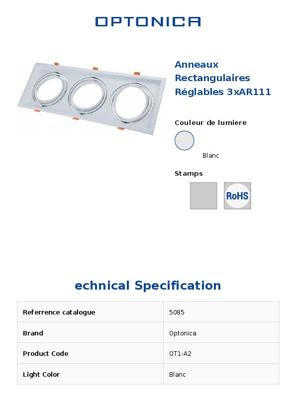 Support AR111 carré triple encastrable orientable blanc - 6