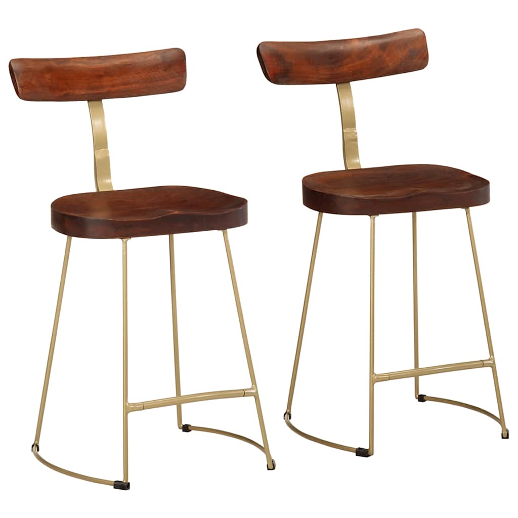 Juego de 2 taburetes de bar, 49x43x79 cm, madera maciza de mango.