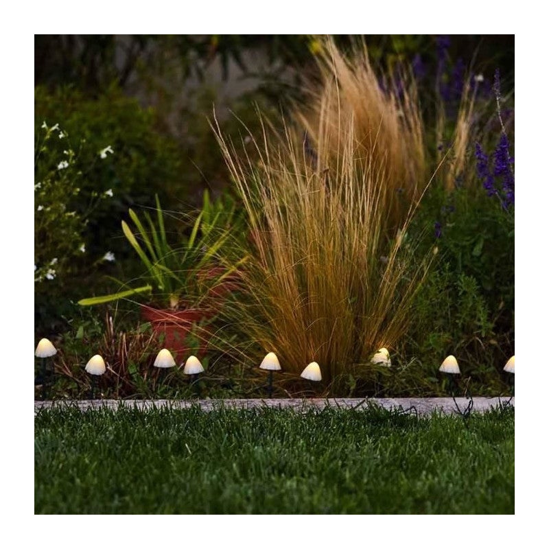 10 mini-champignons lumineux solaires a piquer - LUMISKY - CHAMPY - 3.8 m - Balisage allée - LED blanc chaud - 2