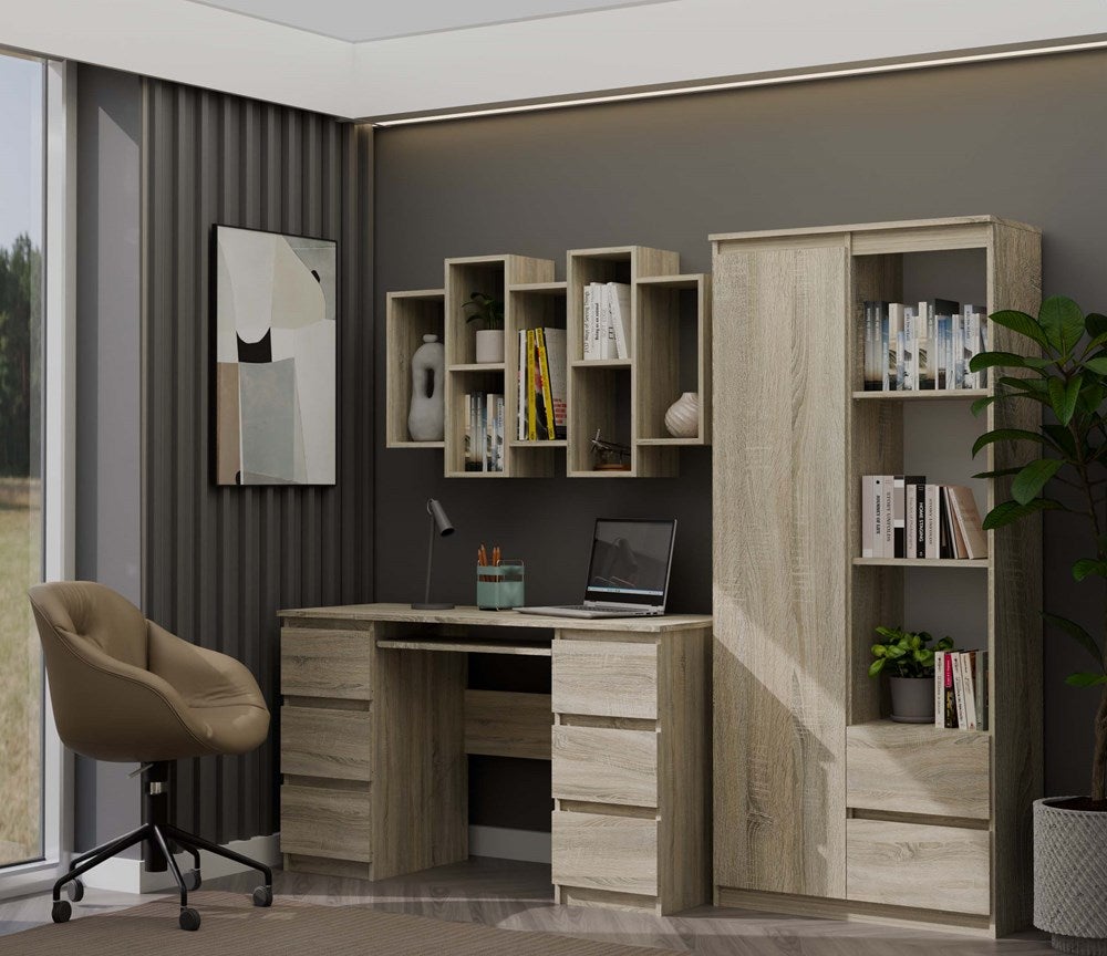 SELMA - Bibliothèque suspendue style moderne salon - 129.5x20x65 - 7 tablettes - Sonoma - 4