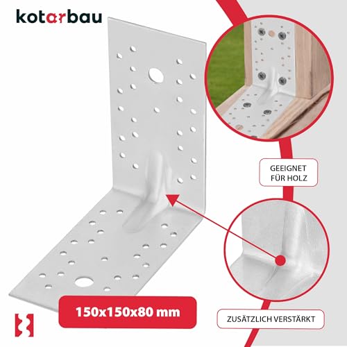 Lot de 12 Cornières en acier 150x150x80 mm - Equerres de fixation galvanisées renforcées - Connecteurs d'angle - KOTARBAU - 3