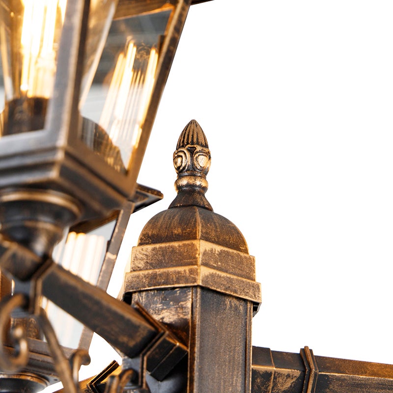 Qazqa classic-antique lanterne extérieure pour jardin - Capital - doré/laiton, max. 15w, e27, 216cm, IP44, à 3 lumières - 5