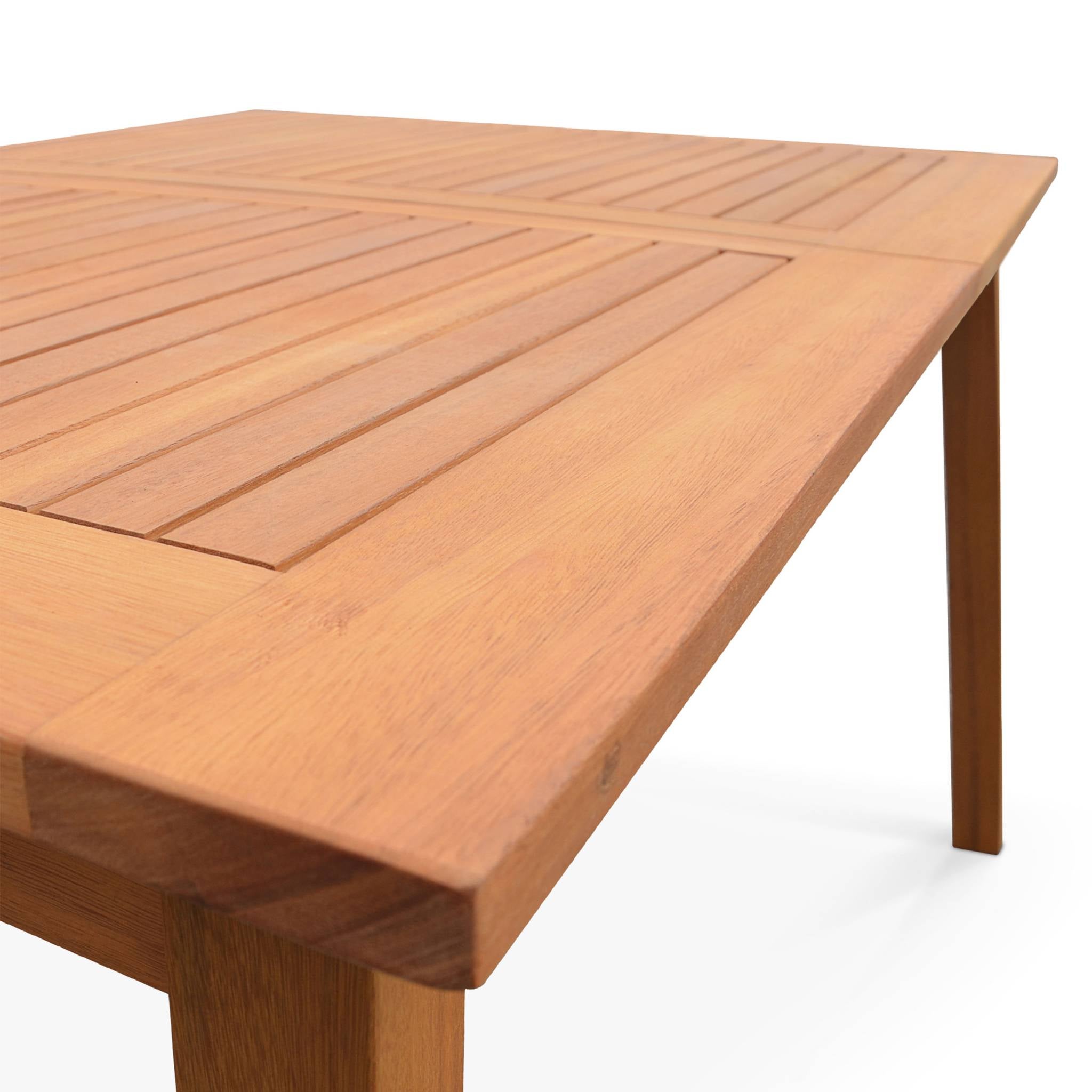Table de jardin extensible bois d'eucalyptus + 8 assises en bois d'Eucalyptus huilé et textilène blanc ALMERIA - 8