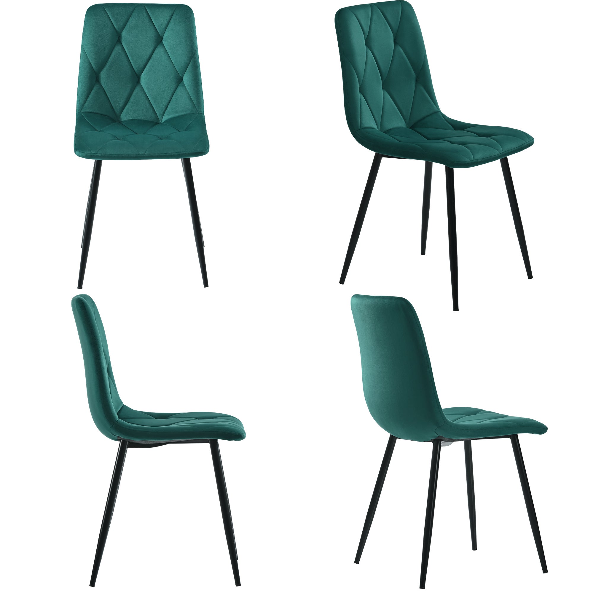 Set tavolo da pranzo + 4 sedie - velluto e gambe in metallo dorato - verde - 6