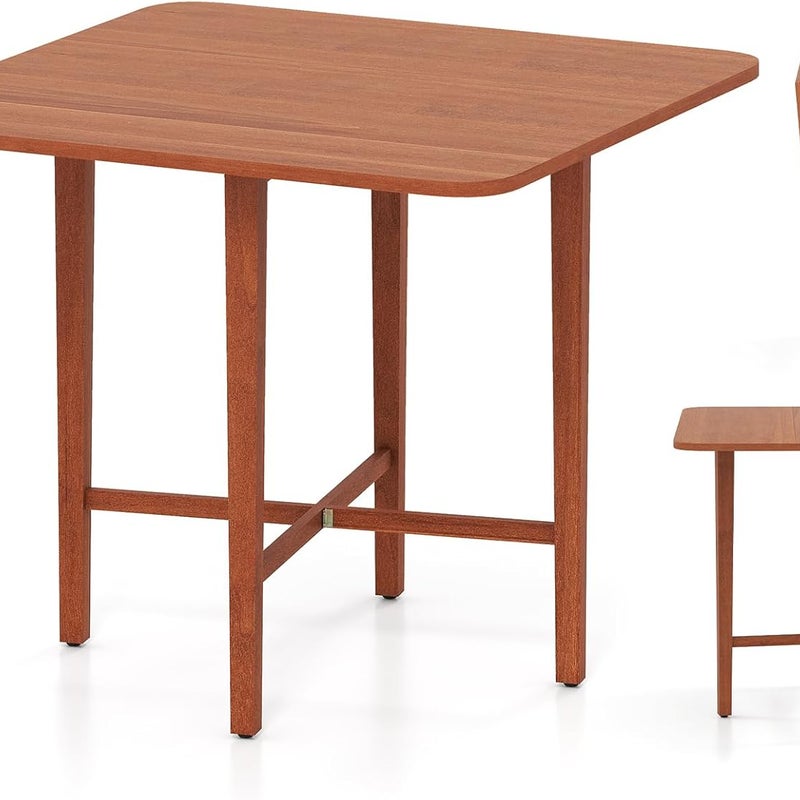 Składany Stół do Jadalni dla 2-4 Osób, Składany Stół Kuchenny do Małych Wnętrz, 2 Klapy, Nogi z Drewna Klejonego, Grubość po Złożeniu 25,5 cm (Orzech)