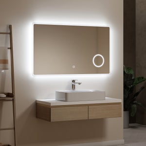 Miroir LED Moderne Alasta – Interrupteur Tactile – Argenté – Fixation Murale