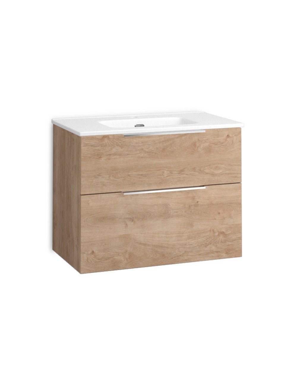 Mobili da bagno a muro con lavandino in ceramica | 90 cm | 2 cassetti con chiusura imbottita e organizzatore | Quercia naturale - Lucido cromato - 2