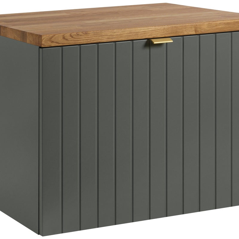 Szafka łazienkowa HARMO 61 cm zielona lakierowana blat dębowy frezowany front