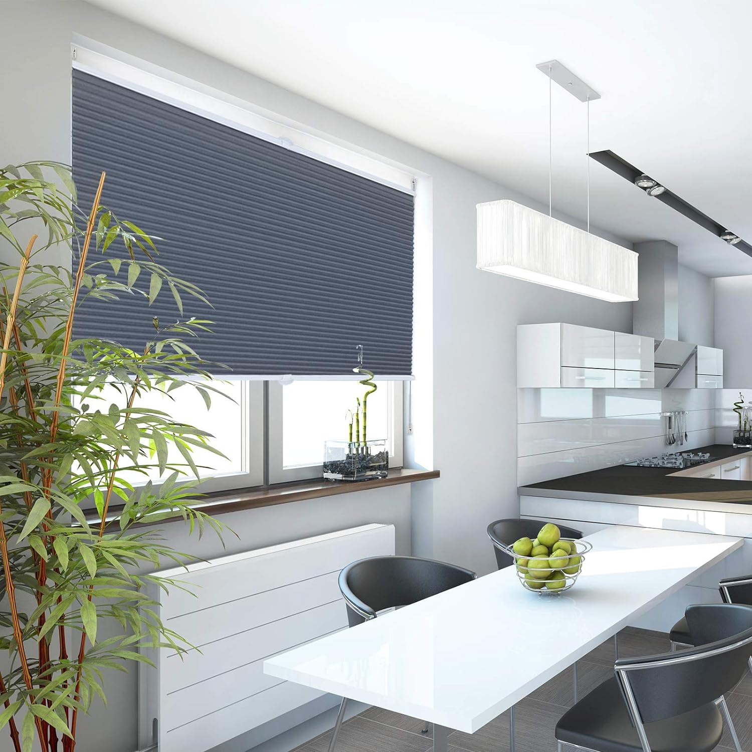 WOLTU Store plissé nid d'abeille 60x120cm sans perçage avec Porte-Pince,Store plissé antisolaire avec Feuille d'aluminium intégrée, Blanc+Bleu - 2