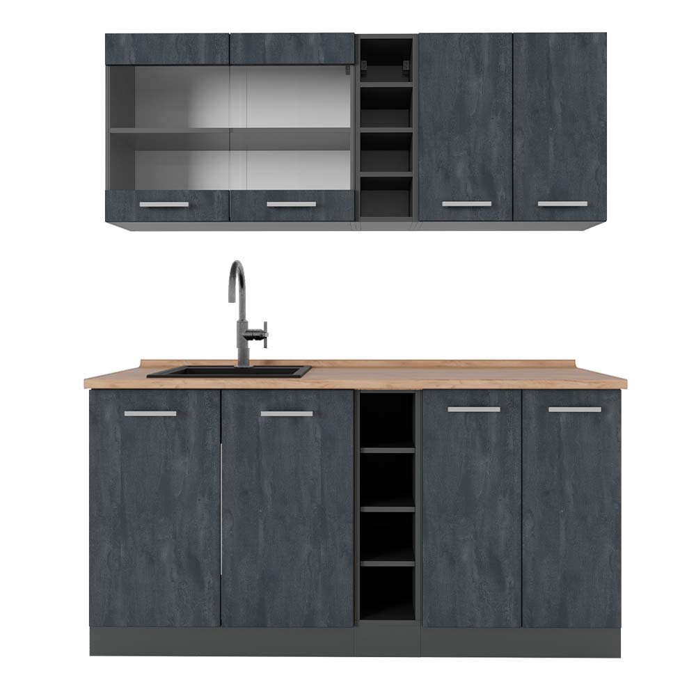 Vicco Pojedyncza kuchnia R-Line, Czarny beton/antracyt, 160 cm BP Dąb