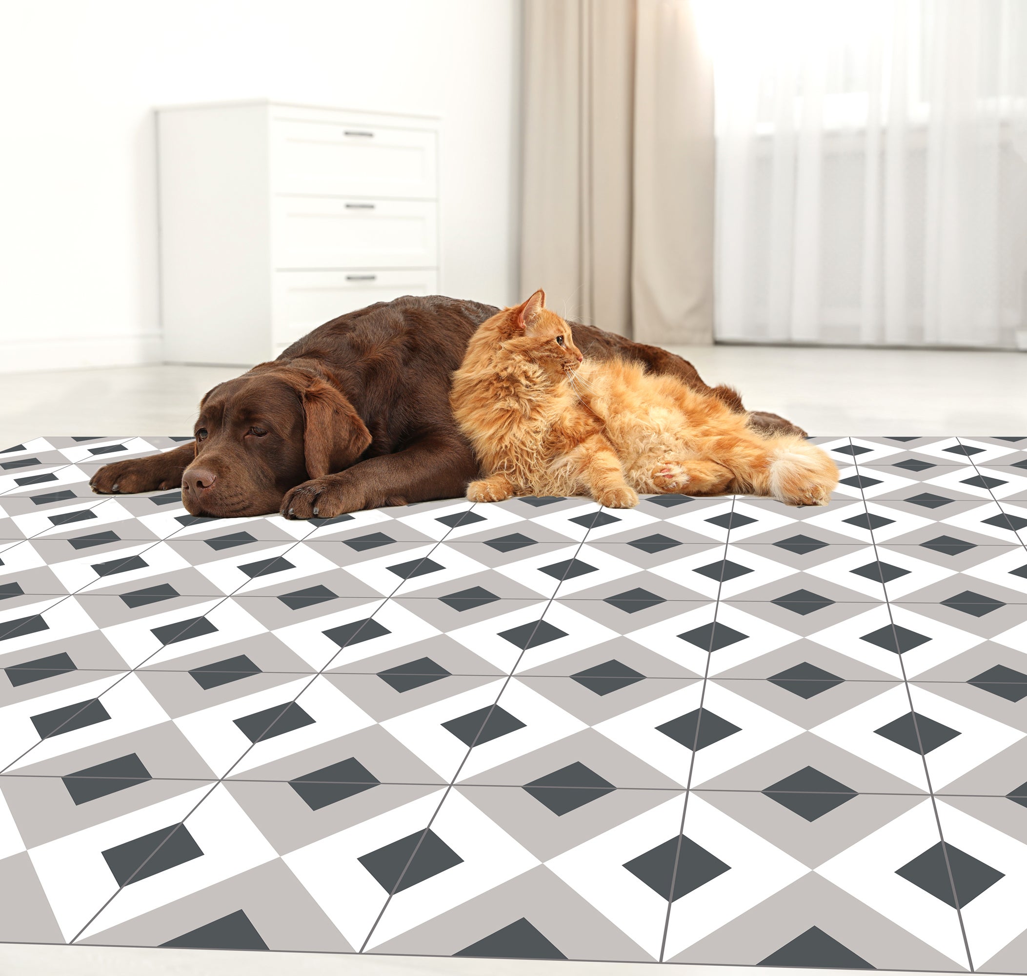 Dywan winylowy Pascal 200x266 cm - antypoślizgowa wykładzina PVC do kuchni lub salonu, zmywalna, geometryczny styl