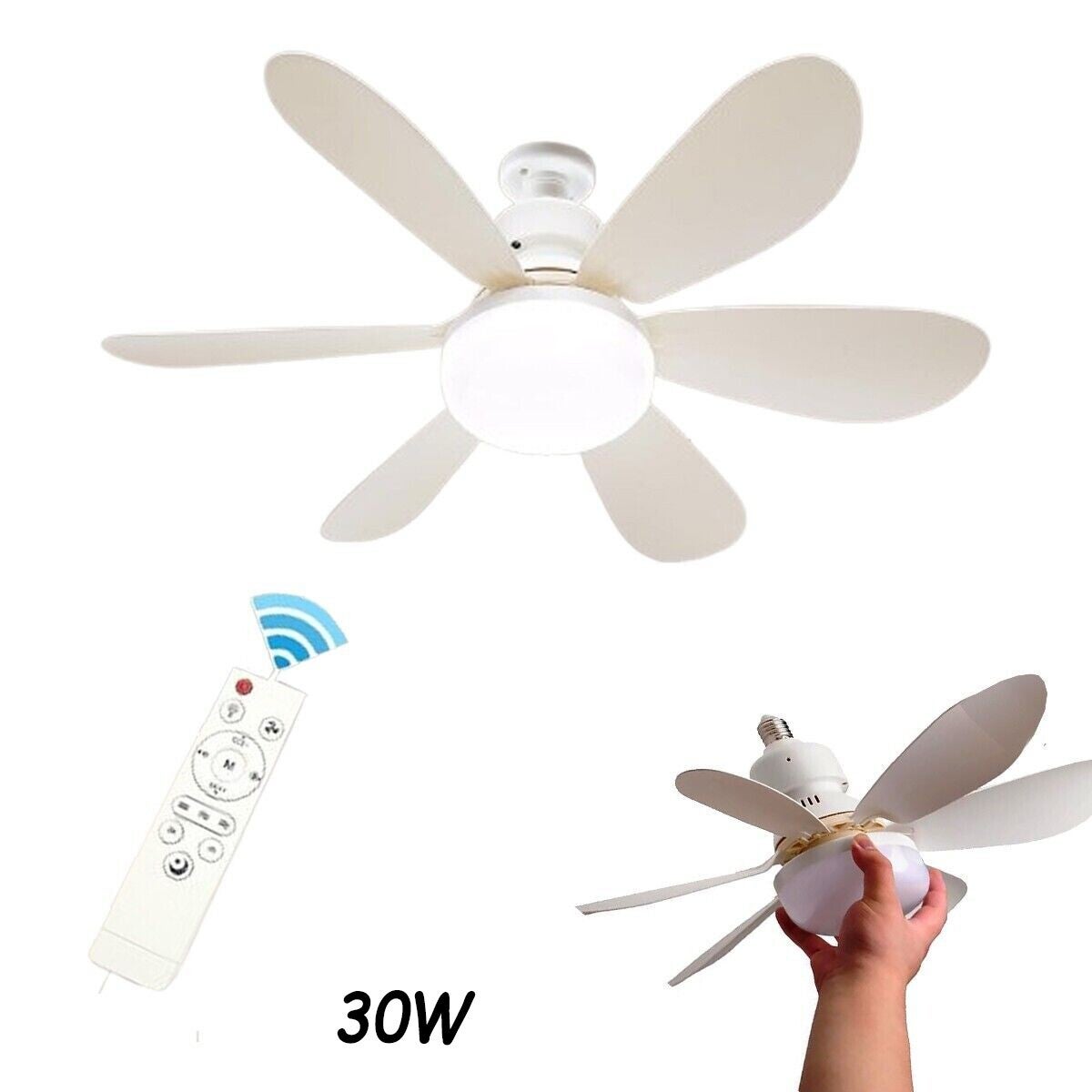 Ventilatore Da Soffitto Con Luce, Lampada A LED E27 Da 30 W Con Telecomando Ventilatore Da Soffitto Silenzioso A 3 Velocita Per Camera Da Letto Sala Da Pranzo 88828903