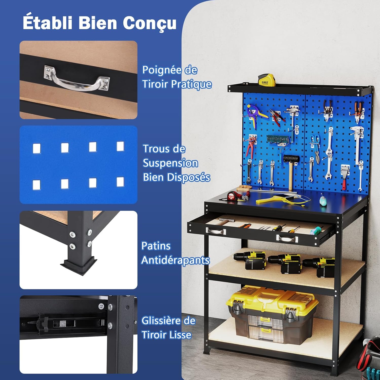 Établi Acier Lourd - 200 X 100 X 85 Cm - Pour Atelier Ou Garage