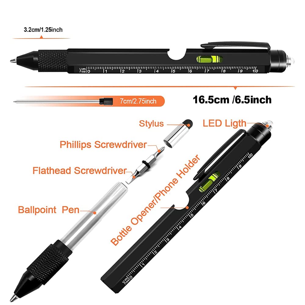 Jasput Stylo Multifonction 6 En 1 Avec Stylo à Bille, Règle, Stylet, Niveau, Tournevis, Outil Personnalisé Pour Homme, Cadeau Pour Papa, Noël, Anniversaire, Enfant, Enseignant