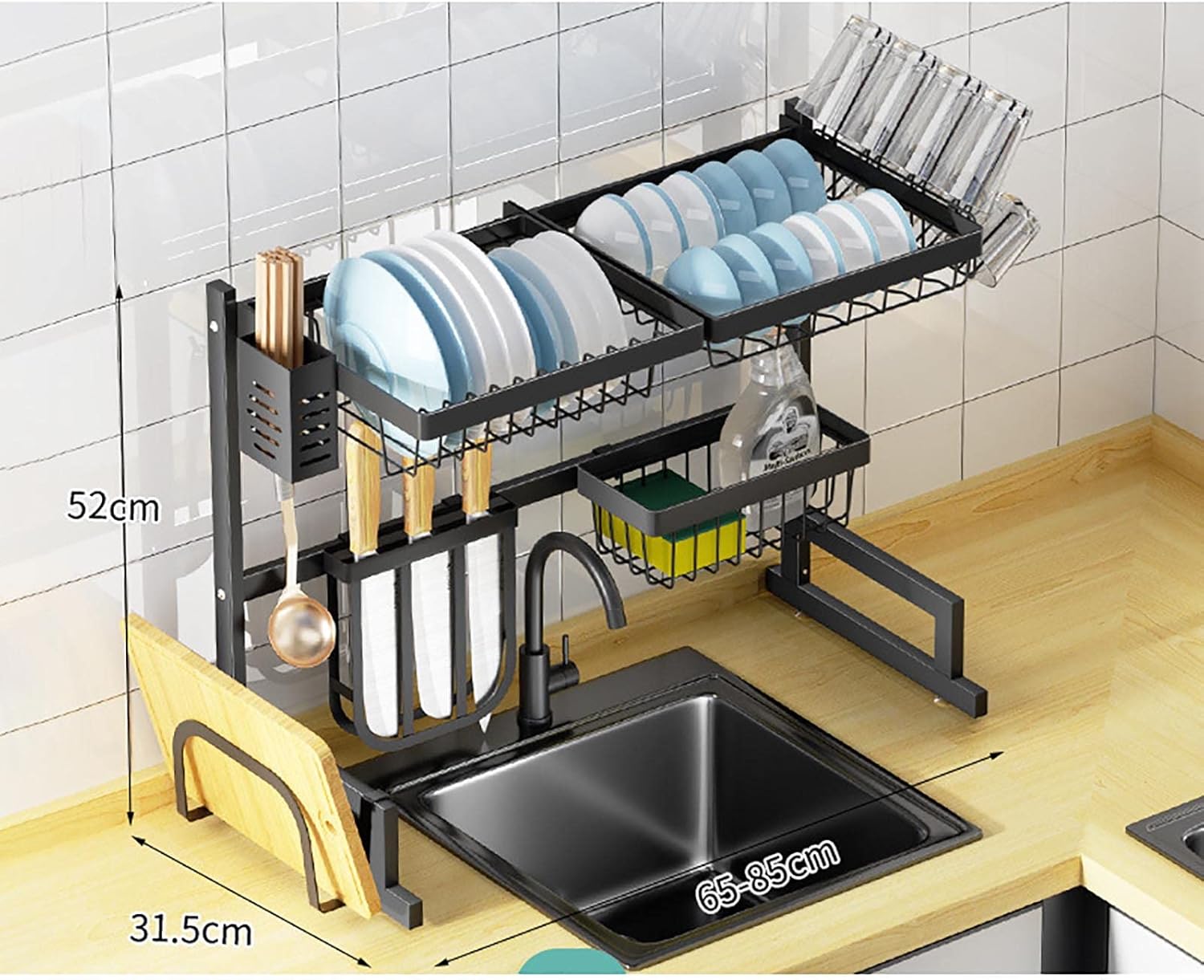 GHBSDNEPP Scolapiatti sopra il lavello, rack per bancone della cucina, grande capacità in acciaio inox per scolare i piatti, con porta