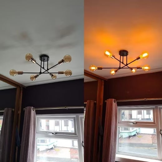 Luminária de Teto Design Minimalista Preto e Dourado em Ferro Forjado para Quarto, 70cm, E27 - Luminária Moderna, Iluminação Suave, Durável - 6