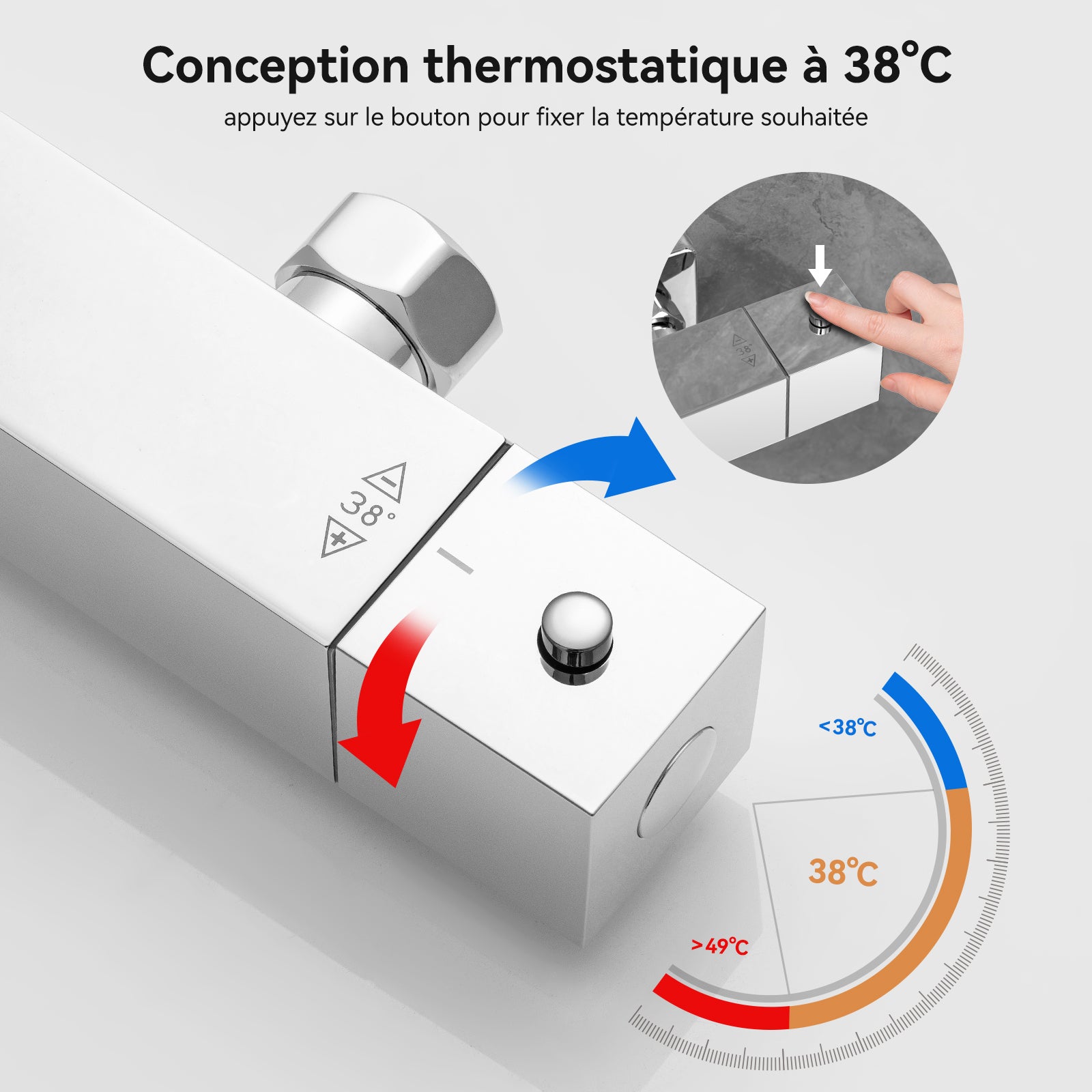 Colonne de Douche Thermostatique,avec tête de douche 30*30CM,Pommeau Douche 6 Jets,Réglable en Hauteur,Douche Set avec Mitigeur,chromé - 3