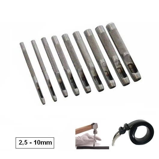 S&R Set Punzoni Per Cuoio 9 Pz 2-10mm – Made In Germany, Qualità Professionale In Pratica Scatola Plastica