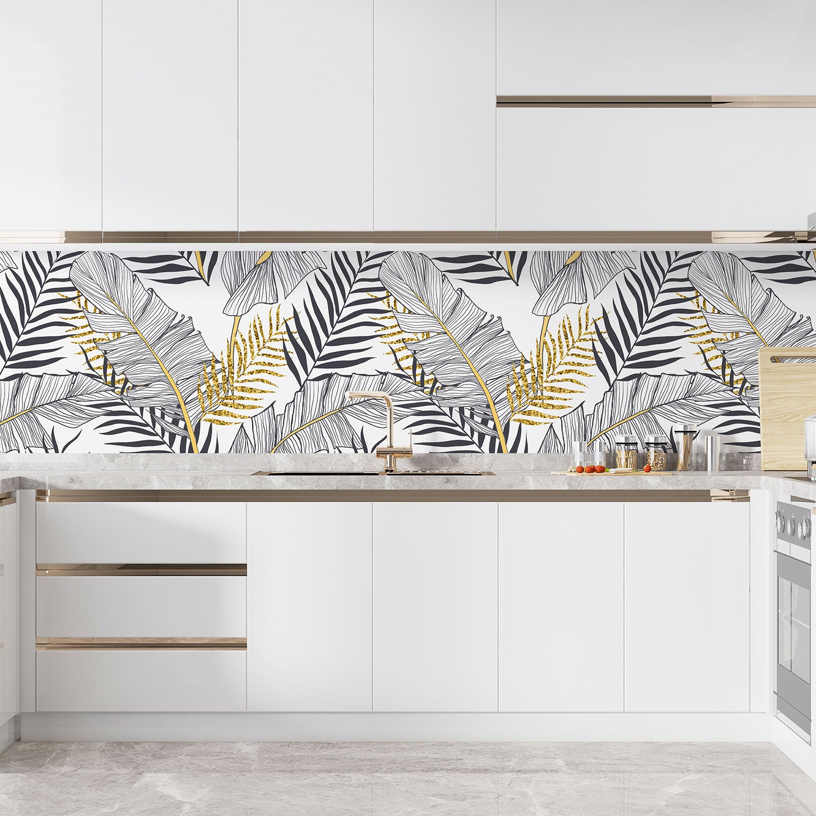 Crédence adhésive sticker décoratif pour cuisine - Feuilles tropicales - Adhésif MAT - 50x75 cm - 3