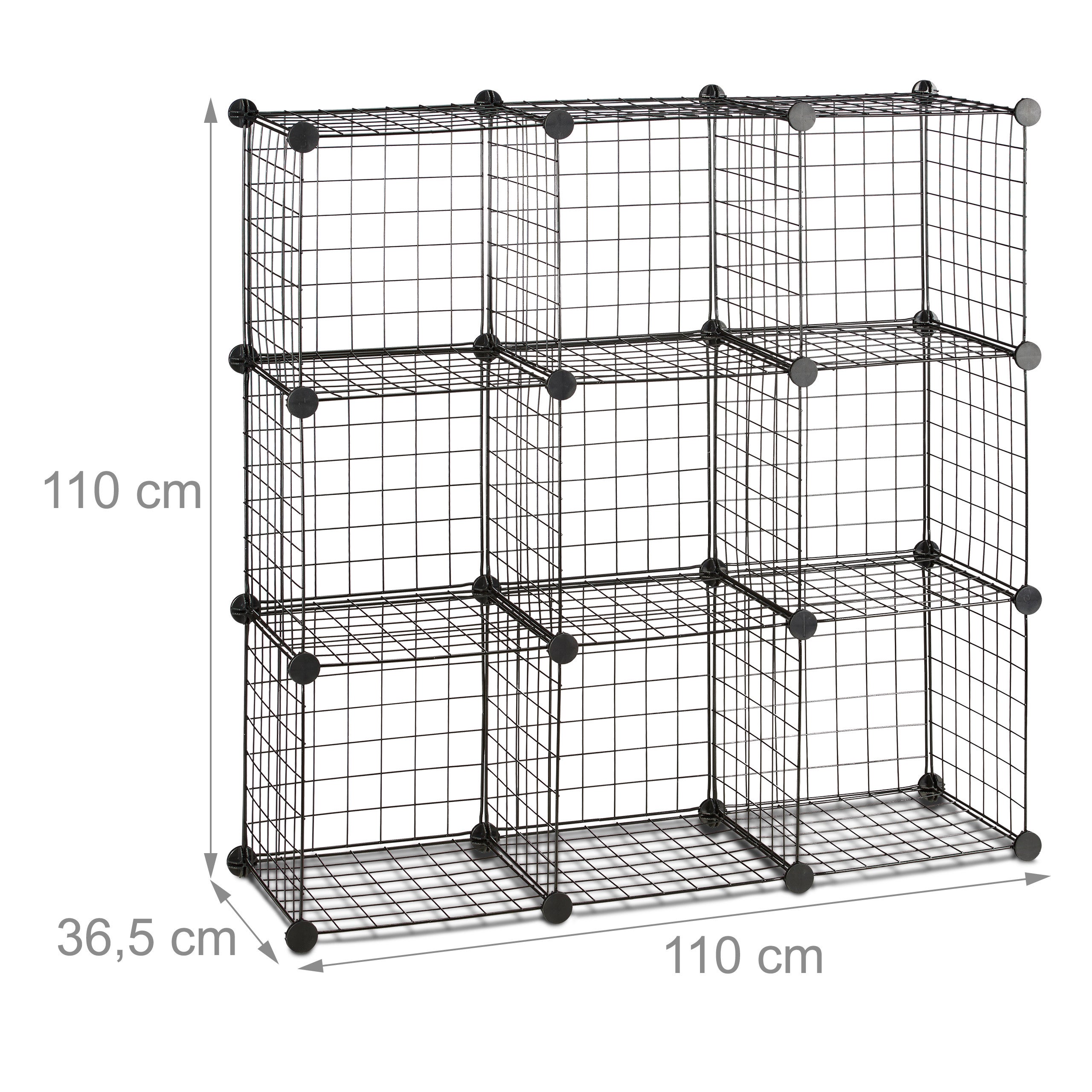 Étagère modulable grille treillis 9 cubes compartiments DIY métal meuble rangement grillage 35x35 cm, noir, Relaxdays - 4