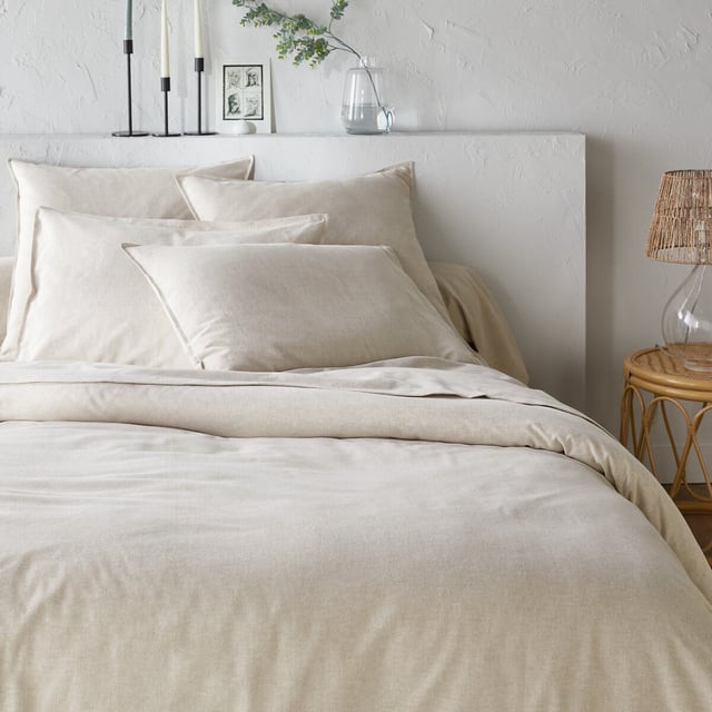 Housse de couette, en flanelle de coton chambray, Clara - Beige chiné - 135 x 200 cm