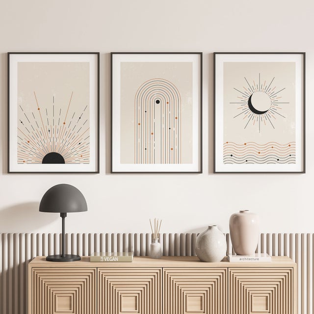 Zestaw 3 dekoracyjnych plakatów – tryptyk - Boho - Czarno-biała ramka - 3 plakaty - 40x50 cm (ramy nie są w zestawie)