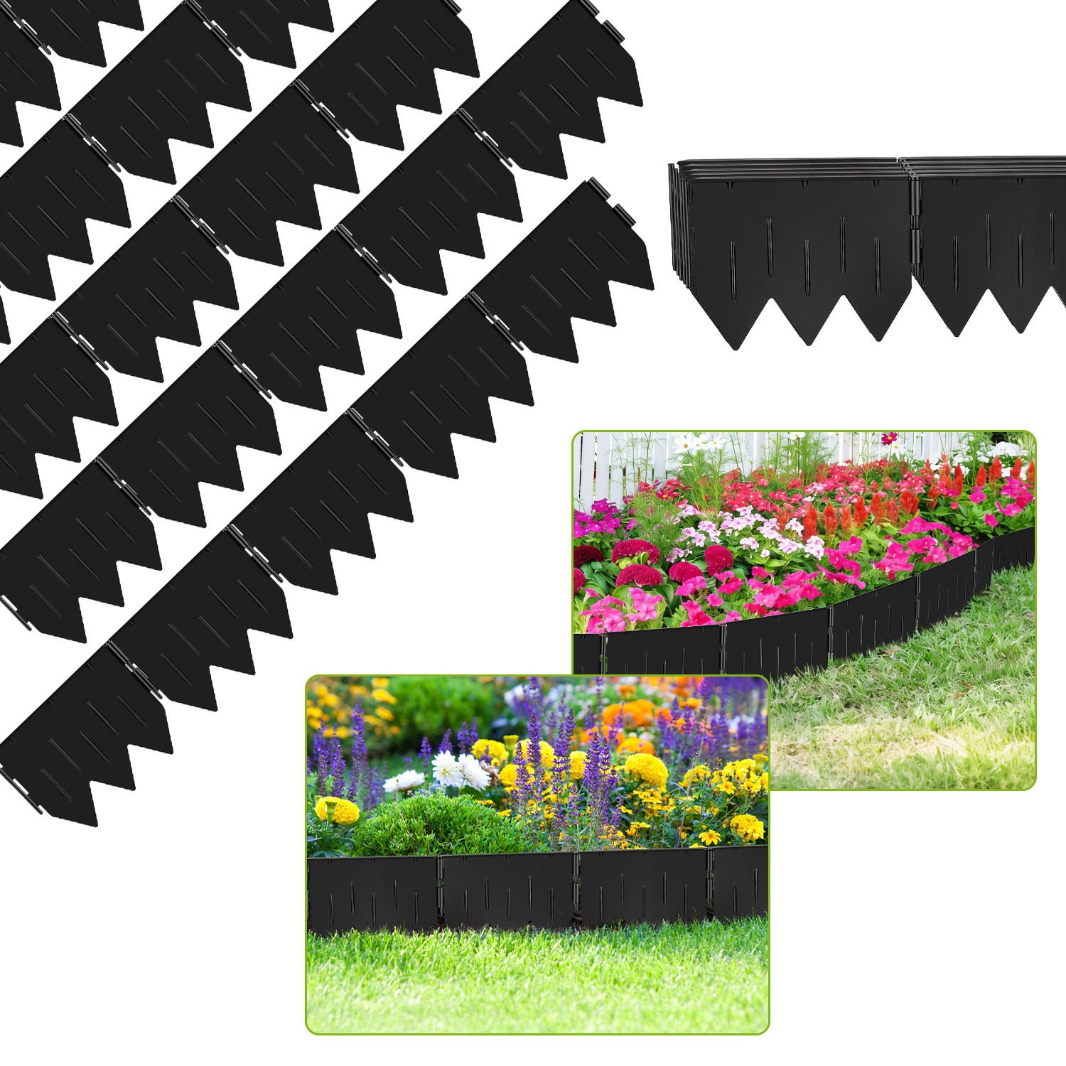 Stabilna obrzeża ogrodowa – zestaw 5 m (25 x 20 x 15 cm) z tworzywa sztucznego – profil w kształcie litery V dla zakotwiczenia zapobiegającego