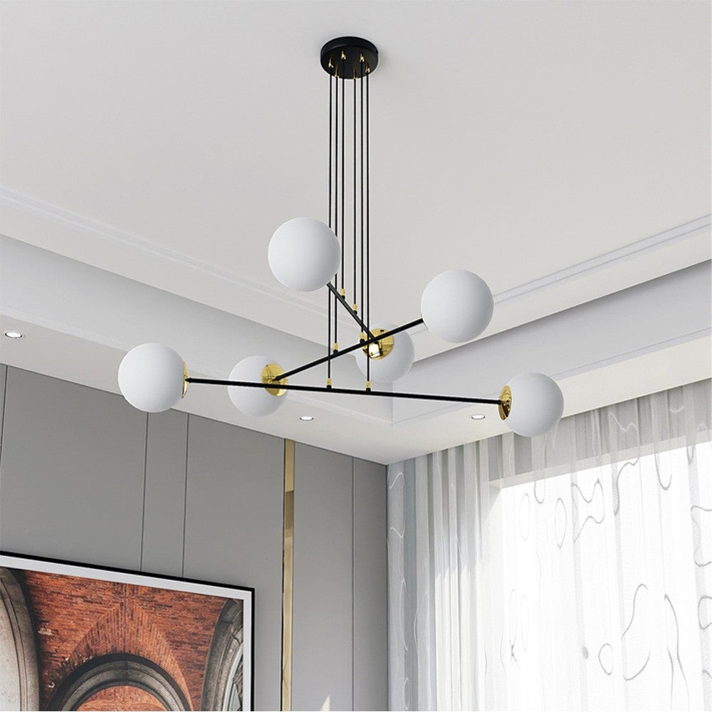 Lampada a sospensione Signo 6 luci nera con sfere in vetro bianco 6xE14 - 2
