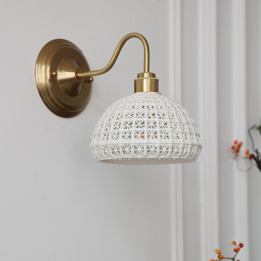 Applique murale, lampe de chevet vintage, appliques murales en laiton avec abat-jour en verre, applique d'intérieur (sans ampoule) - 3