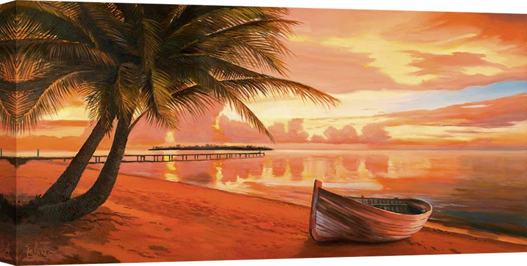 Tableau Toile Déco 120x60 Cm - Paysage Soleil Et Mer, Style Moderne, Neuf