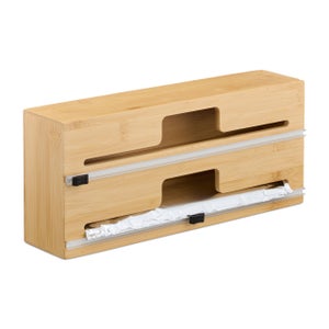 Distributeur 3 En 1 Film Alimentaire Relaxdays En Bambou - Support Mural Ou Tiroir Pour Papier Cuisson, Aluminium Et Fraîcheur