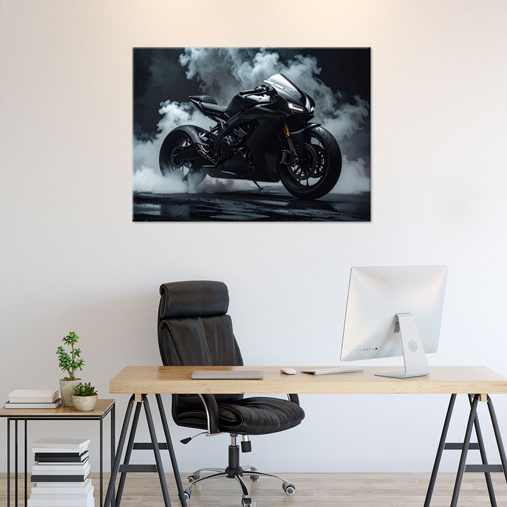 Obraz do salonu biura pokoju młodzieżowego, Czarny Motocykl Motor Ścigacz 90x60 - 2