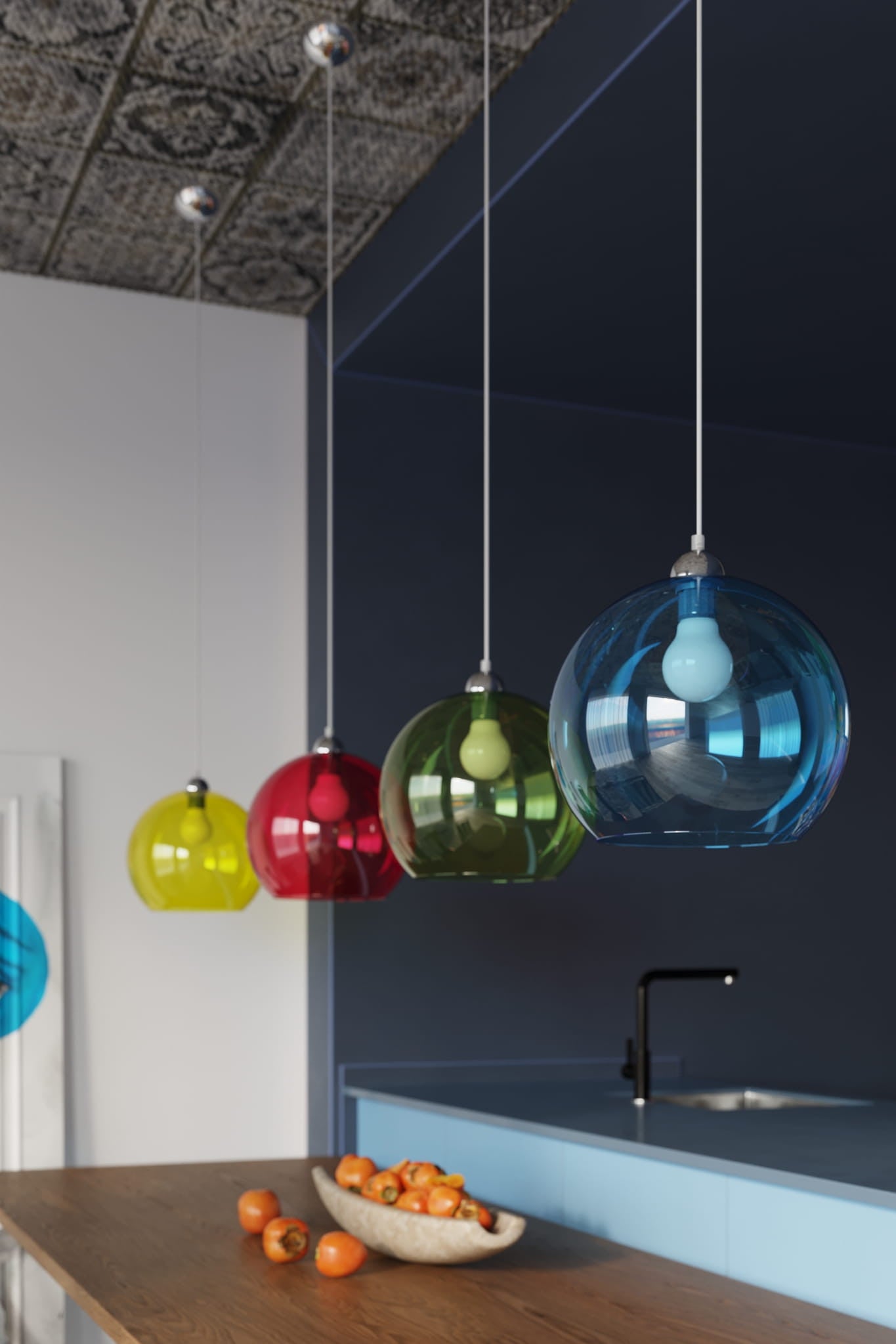 Suspension Acier Rouge E27 1 Ball - 7