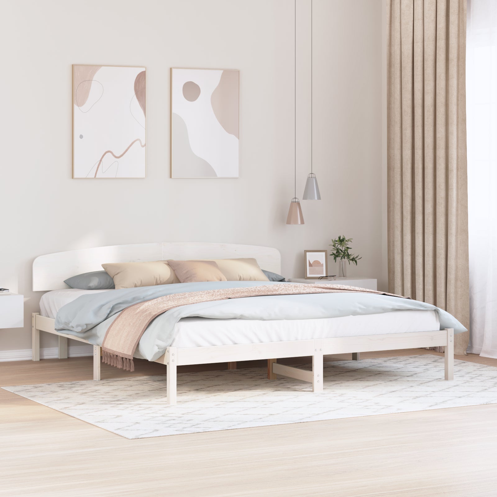Ramka łóżka Z zagłówkiem Biały 180 x 200 cm Lite drewno sosnowe vidaXL