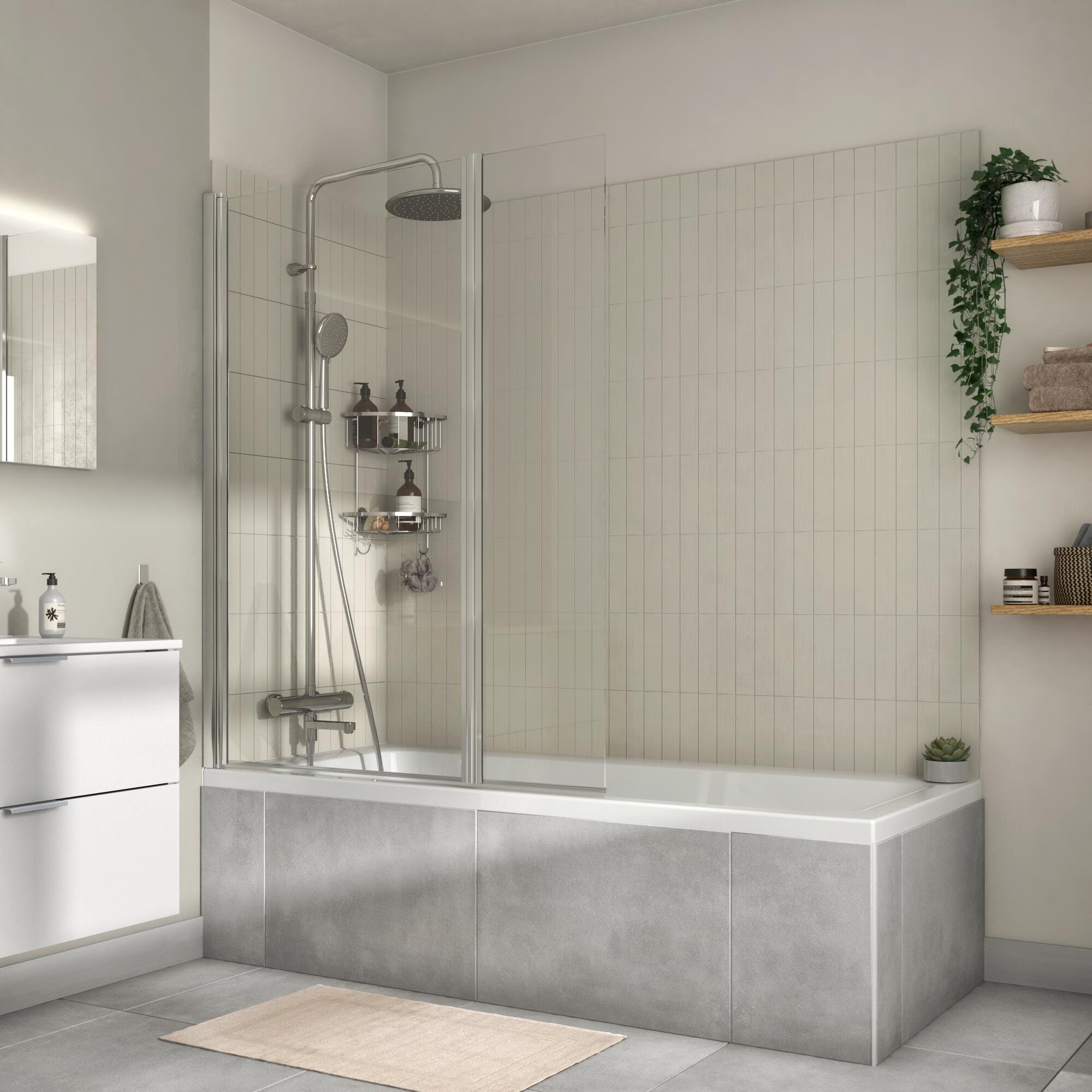 Parawan nawannowy uchylny, przezroczysty, chromowany, wys. 140 x szer. 115 cm Essential