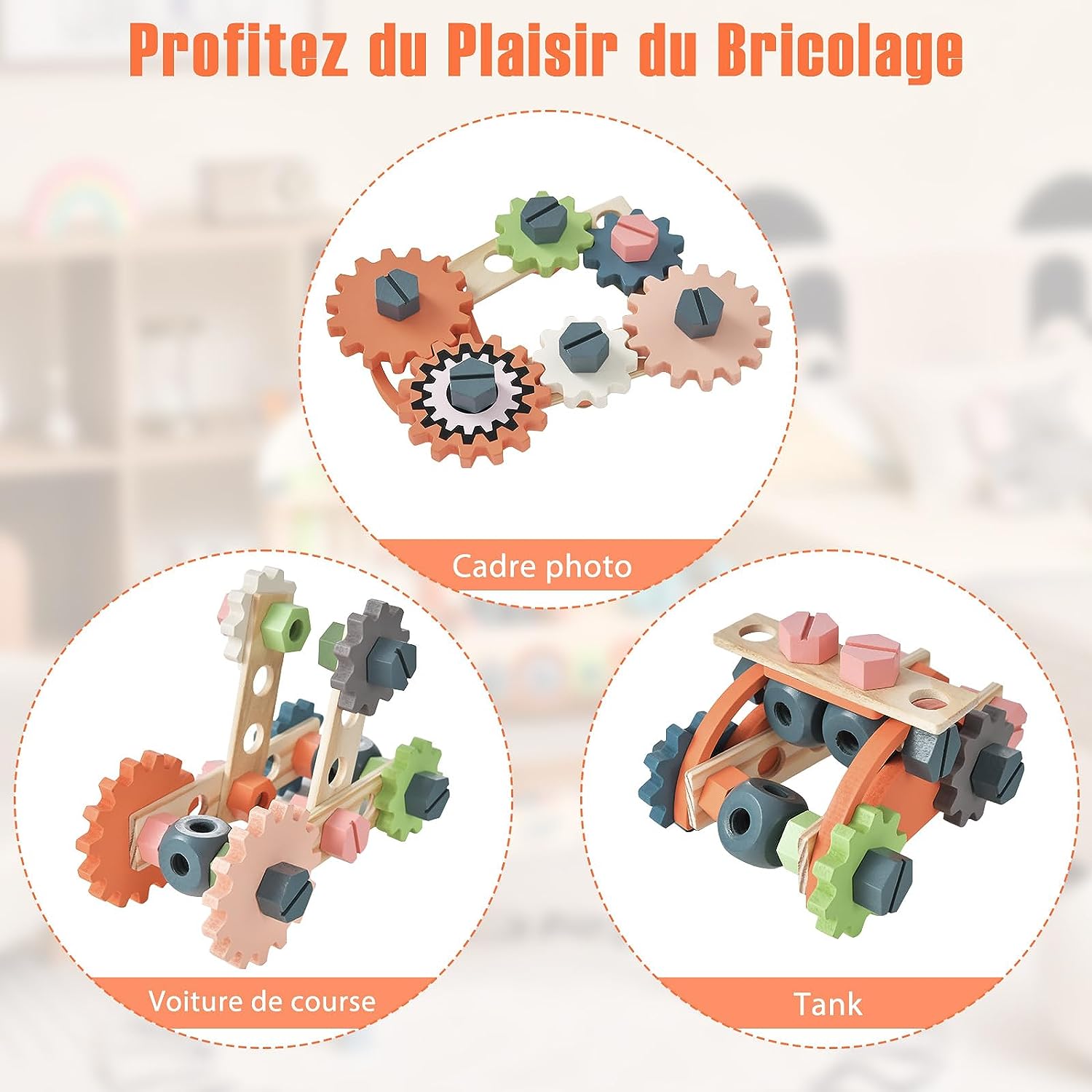 Jouet d'Etabli en Bois pour Enfants avec 8 Outils & 53 Accessoires, Jeu d'imitation Bricolage avec Tableau Noir, Cadeau Enfant 3-8 Ans - 4