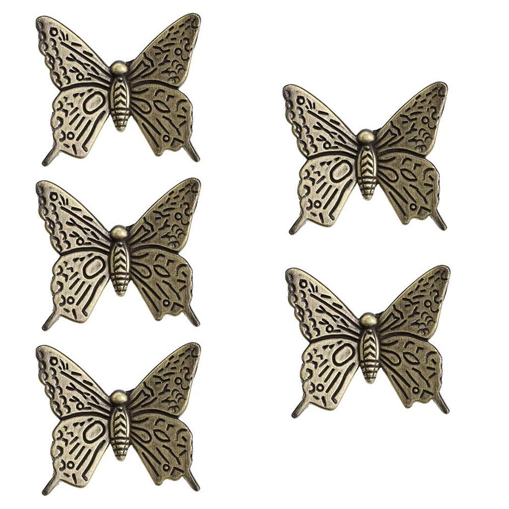 (Brąz) 5szt Retro Uchwyty do szuflad meblowych, Vintage Cynk Alloy Drzwi szafki Motyl 43mm