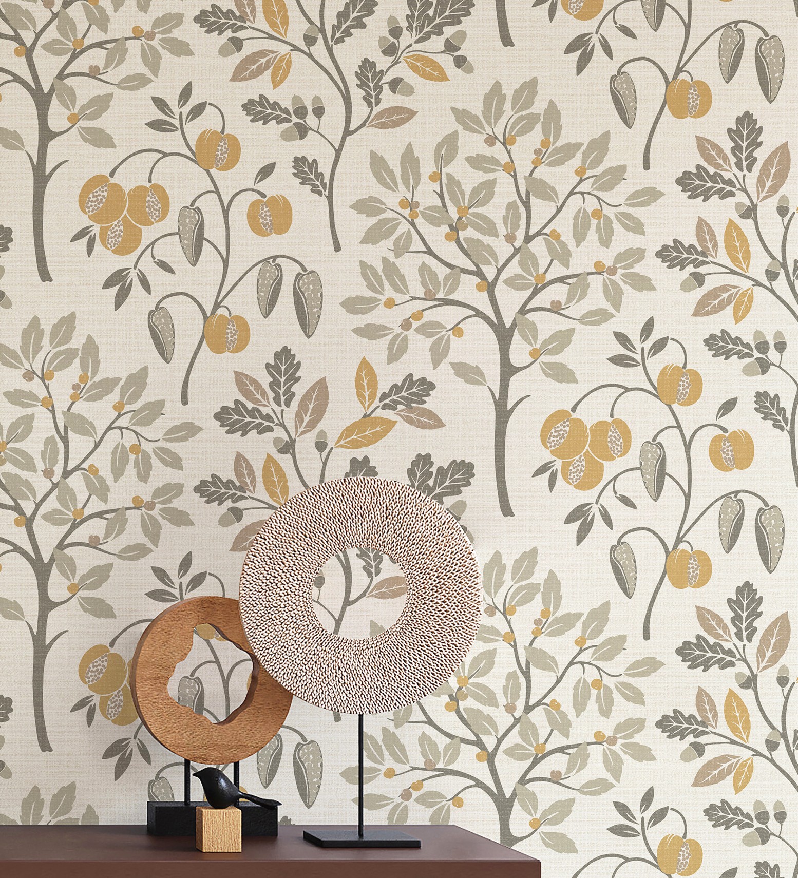 Papel pintado de dibujo de plantas y frutos ligeramente texturizado - maison cheryl 682393 de gaulan - rollo de 10 m x 0,52 m