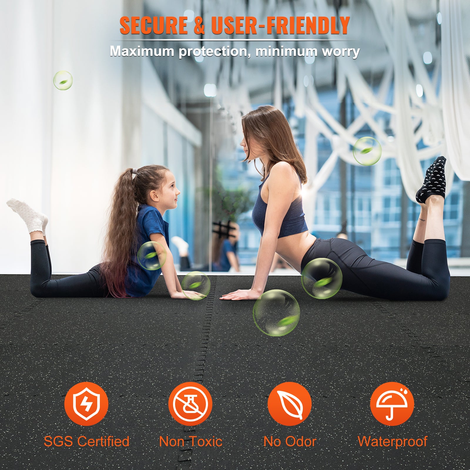 Tapis en Caoutchouc à Emboîtement VEVOR 25 Pcs Protections Sol en Mousse 14 mm d'Épaisseur Tapis de Sol Emboîtables 9,3 m² Noir Gris Réduction du Son - 5