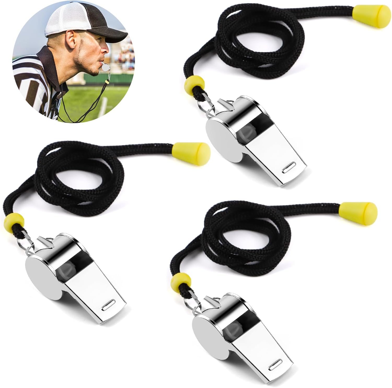 Lot De 2 Sifflets Acier Inoxydable Avec Cordon – Son Puissant Et Clair, Réglable En Volume, Antirouille – Pour Arbitres, Entraîneurs, Secouristes, Survie
